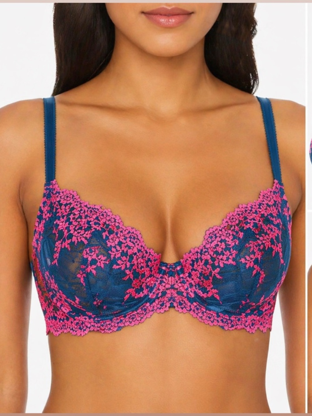 Rare Wacoal Embrace Lace 65191 Deep Teal Fuchsia Lace Underwire Bra 34D NWOT